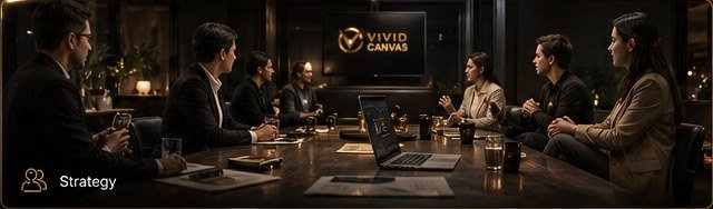 Team meeting at a conference table with campaign materials