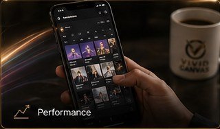 A hand reviewing content on a phone with iridescent light streaks